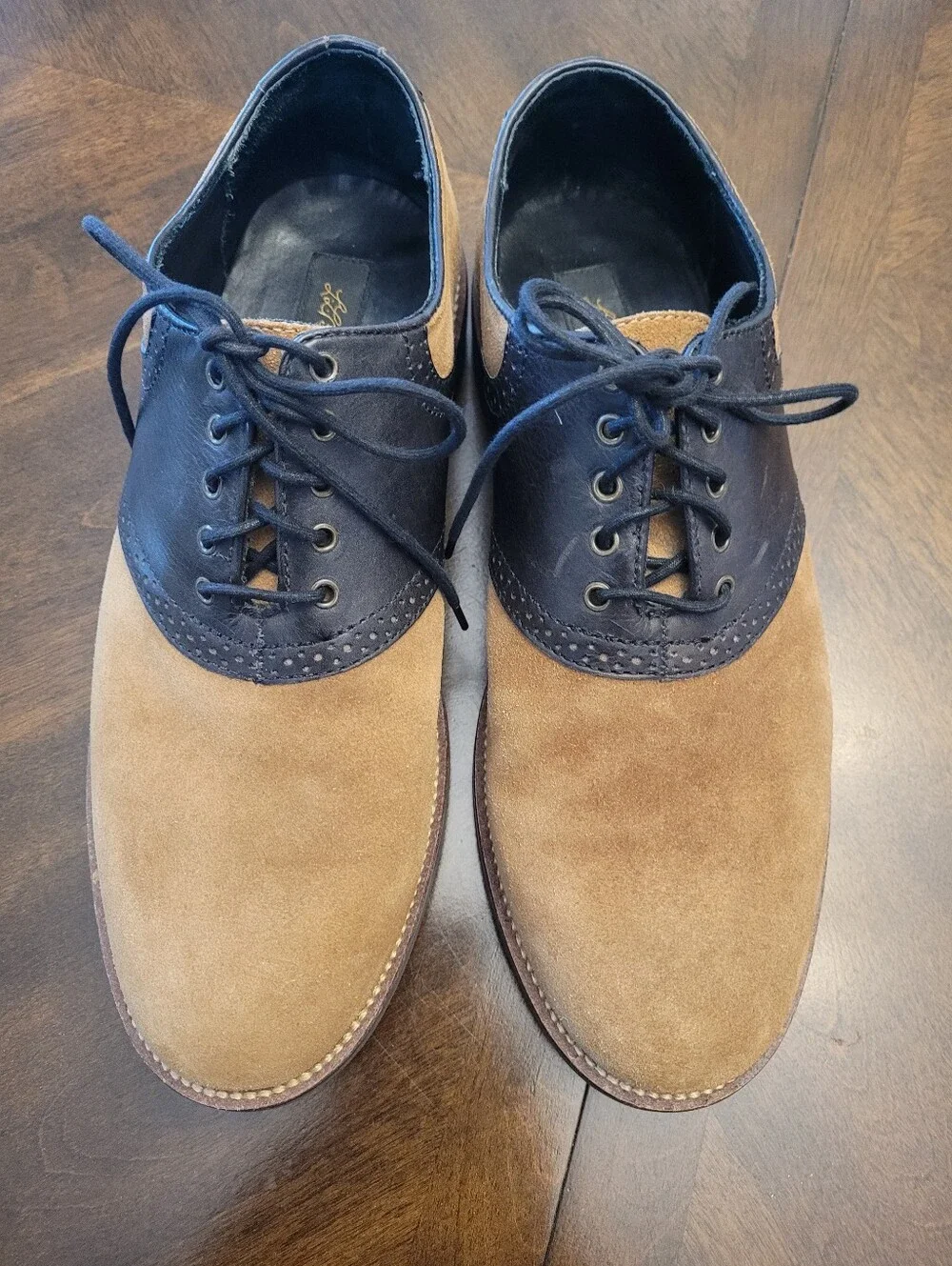 Men's Two-Tone Suede and Leather Oxford Shoes - Brown/Dark Navy by LL Bean